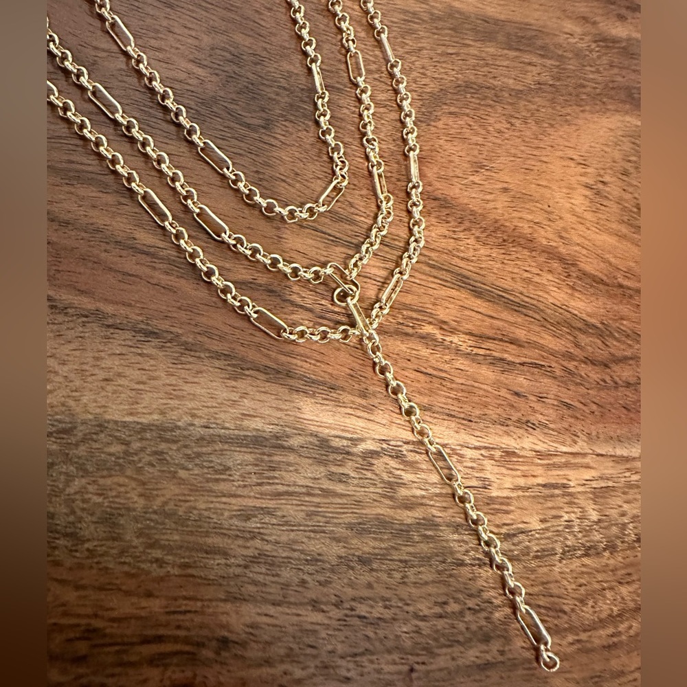 NWT BaubleBar 3 layer chain gold Necklace with y dangling accent